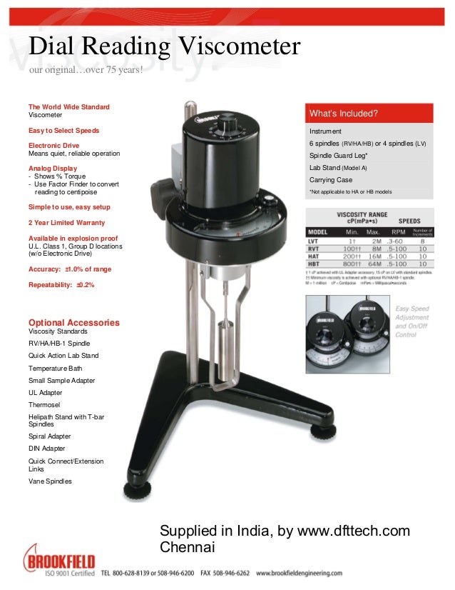 Brookfield Dial Technical Brochures for Models LVT, RVT, H…