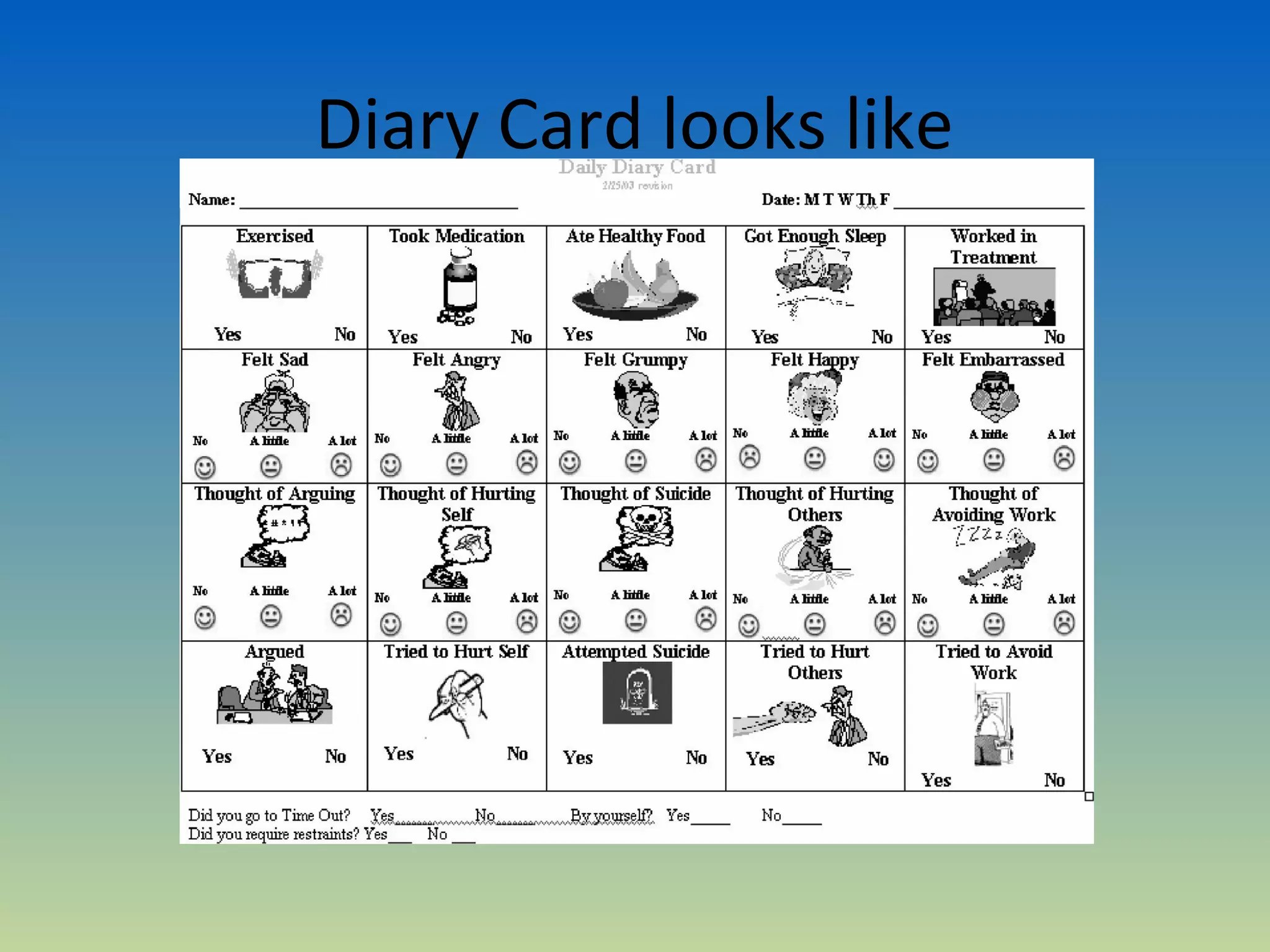 Diary Card looks like
 