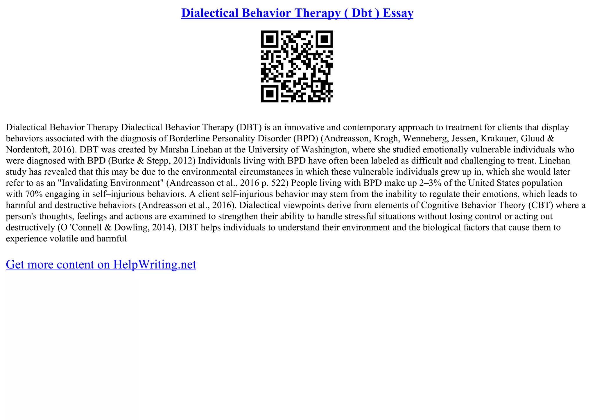 Dialectical Behavior Therapy ( Dbt ) Essay | PDF