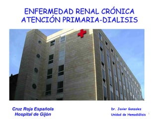 1
ENFERMEDAD RENAL CRÓNICA
ATENCIÓN PRIMARIA-DIALISIS
Dr. Javier Gonzalez
Unidad de Hemodiálisis
Cruz Roja Española
Hospital de Gijón
 