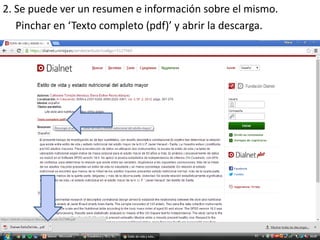 2. Se puede ver un resumen e información sobre el mismo.
Pinchar en ‘Texto completo (pdf)’ y abrir la descarga.
 