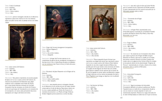 244 245
Título: Cristo Crucificado.
Autor: anónimo.
Fecha: 1601-1700.
Materia: lienzo, madera.
Técnica: óleo.
Descripción: pintura rectangular ubicada en el refectorio,
representa a Jesucristo muerto en una cruz arbórea,
sobre una peña rocosa, ante un paisaje oscuro con nubes
rojizas.
Título: Jesús camino del Calvario.
Autor: anónimo.
Fecha: 1801-1900.
Materia: tela, madera.
Técnica: óleo.
Descripción: Esta pintura representa una escena popular
de Jesús con la cruz a cuesta camino del Calvario. Se
trata de una producción de Nazarenos que, según
tradición oral, la realizaban unos frailes de Osuna,
por lo que existen diversas variantes: en el propio
monasterio hay dos variantes, con Simón de Cirene y
sin él; en la parroquia de Consolación, en el convento de
la Concepción y en varias casas particulares hay otros
ejemplares sin la figura de Simón de Cirene.
Título: Virgen del Carmen entregando el escapulario.
Autor: Gimeno Reguiez, E.
Fecha: 1892.
Materia: t ela, cartón, madera.
Técnica: oleografía.
Descripción: laVirgen del Carmen aparece en un
rompimiento de gloria, de pie, entregando el escapulario a
San Juan de la Cruz y a Santa Teresa de Jesús arrodillados
con sus atributos al pie.Tiene la firma y la fecha del autor.
Título: Encuentro de Jesús Nazareno con laVirgen de los
Dolores.
Autor: anónimo.
Fecha: 1801-1900.
Materia: l ienzo, madera, plata.
Técnica: óleo, repujado.
Descripción: esta pequeña pintura rectangular, ubicada
en el refectorio, es una versión de otra de mayor tamaño
conservado en la sala de labores. Reproduce a Jesús con
la cruz a cuesta ayudado por Simón de Cirene, en el
momento de encontrar a su Madre, laVirgen Dolores.
Ambas imágenes portan potencias y corona de plata.
Título: Jesús camino del Calvario.
Autor: anónimo.
Fecha: 1601-1700.
Materia: tela, madera.
Técnica: óleo, dorado.
Descripción: Pintura apaisada de gran formato que
representa una abigarrada escena que representa a Jesús
con la cruz a cuesta camino del Calvario. Pudo haberse
inspirado en una obra original de José de Ribera, hoy
perdida, pero de la que existen varias versiones, de hecho
en la iglesia de San Agustín de Osuna hay otra similar.
Jesús aparece rodeado de dos sayones que se burlan de
Él, uno de espalda en primer plano semidesnudo, le siguen
laVirgen dolorosa con las manos entrelazadas, San Juan y
María Magdalena que enjuga sus lágrimas con un pañuelo.
Título: San Antonio de Padua.
Autor: anónimo.
Fecha: 1801-1900.
Materia: tela, madera.
Técnica: óleo.
Descripción: esta obra copia el tema que pintó Murillo
para el convento de los Capuchinos de Sevilla, estando
el santo representado de tres cuartos acariciado por el
Niño Jesús sentado sobre un libro.
Título: Coronación de laVirgen.
Autor: anónimo.
Fecha: 1801-1900.
Materia: lienzo, madera.
Técnica: óleo.
Descripción: laVirgen María representada como
Inmaculada aparece coronada por la Santísima Trinidad,
la paloma del Espíritu Santo, Dios Padre y Dios Hijo
Resucitado con una cruz.
Título: Virgen de Belén.
Autor: anónimo.
Fecha: 1801-1900.
Materia: tela, madera.
Técnica: óleo.
Descripción: Se conservan en el monasterio dos obras
que copian la pintura de laVirgen de Belén, de gran
devoción en Osuna y que tuvo su capilla en el compás
del extinto convento dominico de Santa Catalina, hoy
recibe culto en la iglesia de San Carlos el Real. Su modelo
se encuadrarla dentro de las denominadas “Vírgenes de
Ternura”, representada en un busto y dentro de un óvalo,
abrazando sobre su pecho al Niño Jesús.
Título: Inmaculada Concepción.
Autor: anónimo.
Fecha: 1675-1701.
Materia: lienzo, madera.
Técnica: óleo.
Descripción: Sigue el prototipo de Inmaculada
Concepción definido en la pintura sevillana por Murillo.
Captada de pie, en medio de un rompimiento de gloria,
une sus manos en oración, bajando el rostro con
ensimismada expresión. Muestra los rasgos derivados de
la visión del Apocalipsis, la media luna en la que se enrosca
 