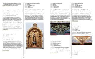 264 265
hornacina central, cerrada por una puerta con cristal,
y flanqueada por estípites. El ático es semicircular y se
remata con el escudo del Carmen descalzo.
Título: retablo de las ánimas y el Cristo de la Misericordia.
Autor: anónimo.
Fecha: c. 1720-1761.
Materia: madera, mármol, lienzo, óleo, cristal.
Técnica: tallado, policromado, dorado.
Descripción: Está formado por un gran pabellón de
madera, suspendido de una corona situada en la parte
superior, que actúa de telón de fondo al motivo central
del retablo, el lienzo del Cristo de la Misericordia, que
presenta un vistoso marco con espejos. Más abajo, sobre
repisas, hay dos pequeñas esculturas de San Rafael y San
Gabriel. Sobre la mesa de altar encontramos el lienzo
de las ánimas y, a ambos lados, dos pequeñas hornacinas,
cerradas por una puerta con cristal, y flanqueadas
por estípites, con riscos y pequeñas esculturas en su
interior. Carece de elementos articulados de naturaleza
arquitectónica.
Título: retablo de Santa Teresa de Jesús.
Autor: anónimo.
Fecha: 1751-1760.
Materia: madera, mármol, cristal.
Técnica: tallado, policromado.
Descripción: retablo con sotobanco de mármol rojo y
blanco, pequeño banco con sagrario, un único cuerpo con
hornacina central cerrada por una puerta con cristal y
flanqueada por estípites. Sobre los estípites aparecen dos
jarrones con elementos florales y, en el centro, un escudo
nobiliario.Actualmente en su interior se venera la imagen
de San José con el Niño en brazos, que fue reubicada
cuando la escultura de Santa Doctora fue situada en el
retablo mayor.
Título: retablo de la Inmaculada Concepción.
Autor: anónimo.
Fecha: 1701-1800/1951-1960.
Materia: madera.
Técnica: tallado, dorado.
Descripción: retablo arcosolio con sotobanco de mármol
rojo y blanco, cuerpo principal con gran hornacina central
flanqueada por estípites y decorada con rocallas. En su
centro, sobre una peana, se eleva la imagen moderna de
la Inmaculada Concepción. El ático es semicircular y se
remata con la tiara y las llaves de San Pedro y, arriba, el
anagrama de Ave María. Este retablo fue dorado en los
años cincuenta del pasado siglo. Hasta entonces estuvo
pintado en azul con motivos florales, como el retablo
donde se encuentran las imágenes de la Sagrada Familia.
Título: retabloVirgen del Carmen.
Autor: anónimo.
Fecha: 1601-1800.
Materia: madera, mármol.
Técnica: tallado, dorado.
Descripción: Retablo situado en el coro bajo con mesa
de altar de forma piramidal invertida con sinuosa silueta,
pequeño banco y un cuerpo con gran hornacina central,
cerrada por una puerta con cristal, donde se encuentra la
imagen de laVirgen del Carmen. Se remata con el escudo
del Carmen de la antigua observancia y la tiara pontificia
con las llaves de San Pedro. Presenta decoración barroca
en el banco y de rocallas en el cuerpo del retablo.
Estilísticamente forma dos grupos independientes: la mesa
del altar, anterior, y el resto del retablo.
Título: hornacina de San José.
Autor: anónimo.
Fecha: mediados del siglo XVIII
Materia: madera, cristal.
Técnica: tallado, policromado.
Descripción: pequeño retablo-hornacina encastrado en
la pared del coro bajo, de un cuerpo flanqueado por
estípites, con puerta trilobulada cerrada con cristal,
rematada por el anagrama JHS. Su decoración es de estilo
barroco con espejitos.
Título: retabloVirgen Dolorosa.
Autor: anónimo.
Fecha: 1701-1800/1901-1950.
Materia: madera, cristal.
Técnica: tallado, policromado.
Descripción: Retablo situado en en el coro alto,
compuesto por caña simple de madera pintada en blanco,
con una gran puerta en la parte central con cristal, y
en los laterales otros más pequeños. Se corona con un
penacho compuesto por diferentes piezas inconexas.
La mesa de altar tiene forma piramidal invertida con
sinuosa silueta y decoración de elementos vegetales, con
partes doradas y otras en la madera. Forma dos grupos
independientes: por un lado la mesa del altar, del siglo
XVIII, y por otro la composición moderna que alberga a la
imagen dolorosa.
Título: mesa de altar.
Autor: anónimo.
Fecha: 1701-1750.
Materia: madera.
Técnica: tallado, dorado.
Descripción: Mesa de altar situada en la sala de labores.
Tiene forma piramidal invertida, sinuosa silueta y
decoración barroca con elementos vegetales carnosos.
Título: hornacinaVirgen del Carmen.
Autor: anónimo.
Fecha: 1701-1800.
Materia: madera.
Técnica: tallado.
 