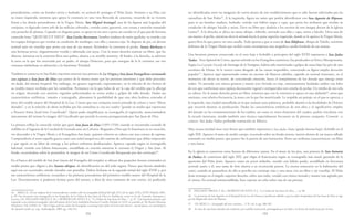 152 153
ser identificadas entre las imágenes de varios altares de este establecimiento que se sabe fueron solicitadas por las
carmelitas de San Pedro45
. A la izquierda, figura un santo que podría identificarse con San Agustín de Hipona,
pues es un hombre maduro, barbado, vestido con hábito negro y capa, que porta los atributos que revelan su
condición de obispo: báculo y mitra. Lleva un libro que aludiría a los escritos de este insigne doctor de la Iglesia
Latina46
. A la derecha se ubica un santo obispo, imberbe, ataviado con alba y capa, mitra y báculo. Lleva una de
sus manos al pecho, mientras eleva la mirada hacia la parte superior izquierda, donde se le aparece la Virgen María,
quien lleva lo que parece ser una casulla. Todo apunta a que se trata de San Ildefonso, obispo de Toledo, acérrimo
defensor de la Virgen María que recibió como recompensa una magnífica casulla bordada de sus manos.
Una hermosa pintura conservada en el coro bajo y fechable a principios del siglo XVIII representa a San Judas
Tadeo . Este Apóstol de Cristo, apenas referido en los Evangelios canónicos, fue predicador en Siria y Mesopotamia.
Según La Leyenda Dorada de Santiago de la Vorágine, habría sido martirizado a golpes de maza bajo los pies de una
escultura de Diana. Se le venera como abogado de las causas imposibles, conociendo su figura amplia devoción
popular47
. Aparece aquí representado como un anciano de blancos cabellos, captado en actitud itinerante, en el
momento de elevar su rostro, de concentrada emoción, hacia el rompimiento de luz dorada que emerge entre
nubes. Va ataviado con túnica grisácea y manto ocre forrado en rojo, suntuosamente bordados ambos con hilos
de oro que conforman una copiosa decoración vegetal y enriquecidos con cenefas de perlas. Un nimbo de oro orla
su cabeza. En la mano derecha porta un libro, mientras que con la contraria se apoya en una alabarda48
, arma que
sustituye, con relativa frecuencia, la maza con la que fue martirizado. Le respalda un paisaje, en el que se aprecia, a
la izquierda, una ciudad amurallada en la que asoman unas palmeras, probable alusión a las localidades de Oriente
que recorrió durante su predicación. Dadas las características estilísticas de esta obra y el significativo empleo
del dorado en las ornamentaciones de los tejidos, así como en otros elementos del cuadro, podría vincularse con
la escuela mexicana, siendo también esta técnica especialmente frecuente en la pintura cuzqueña. Conoció –y
conoce- San Judas Tadeo profunda veneración en México.
Muy escasa entidad tiene otro lienzo que también representa a San Judas Tadeo (grada interna baja), fechable en el
siglo XIX. Aparece el santo de medio cuerpo, recortado sobre un fondo neutro, inserto dentro de un marco tallado
rematado en medio punto, que parece fue la puerta de una hornacina. Porta sus atributos característicos: un libro
y una lanza.
En la iglesia se conservan otros lienzos de diferentes santos. En el muro de los pies, una pintura de San Antonio
de Padua de comienzos del siglo XIX, que efigia al franciscano según su iconografía más usual, gozando de la
aparición del Niño Jesús. Aparece como un joven imberbe, vestido con hábito pardo, arrodillado en fervorosa
actitud; junto a él, una rama de lirio alusiva a su reconocida pureza. La escena transcurre en la habitación del
santo, sumida en penumbra; de ella se percibe un cortinaje rojo y una mesa con un libro y un crucifijo. El Niño
Jesús irrumpe en el ángulo superior derecho, sobre una nube, vestido con túnica morada y manto rojo agitado por
el viento. En actitud semiarrodillada, hace reposar un orbe sobre una de sus piernas.
45 DELGADO ABOZA, F. M. y MORENO DE SOTO, P. J., “La Orden de San Juan de Dios....”, p. 88.
46 La presencia de San Agustín en el Hospital de la Luz de Osuna se justificaría debido a que la orden hospitalaria de San Juan de Dios se rige
por las Reglas del santo de Hipona.
47 Cfr. RÉAU, L.: Iconografía del arte cristiano..., T. II, vol. 4, pp. 206-207.
48 Se trata de una lanza dotada una moharra con cuchilla transversal, puntiaguda por un lado y en forma de media luna por el otro.
postridentino, como un hombre joven y barbado, en actitud de proteger al Niño Jesús. Sostiene a su Hijo con
su mano izquierda, mientras que apoya la contraria en una vara florecida de azucenas, recuerdo de su victoria
frente a los demás pretendientes de la Virgen María. San Miguel Arcángel, una de las figuras más logradas del
conjunto, es figurado como jefe de las milicias celestiales, vestido como guerrero, con coraza y morrión rematado
con penacho de plumas. Captado en elegante pose, se apoya en un asta y porta un escudo en el que puede leersesu
conocido lema “QUID SICUT DEUS”. San Carlos Borromeo, hombre maduro de nariz aguileña, va vestido con
los ropajes litúrgicos que revelan su condición de arzobispo, con alba y muceta roja. Se dispone de pie, en devota
actitud ante un crucifijo que porta con una de sus manos, llevándose la contraria al pecho. Santa Bárbara es
una hermosa joven, elegantemente vestida y adornada con joyas. Con la mano derecha sostiene un libro, que lee
absorta, mientras en la contraria lleva una palma, alusiva a su terrible martirio. Al fondo, a la derecha, se advierte
la torre en la que fue encerrada por su padre, el sátrapa Dióscuro, para que renegase de la fe cristiana; sus tres
ventanas simbolizan su adoración a la Santísima Trinidad.
También se conserva en San Pedro (sacristía externa) una pintura de La Virgen y San Juan Evangelista coronando
con espinas a San Juan de Dios que parece de la misma mano que las pinturas anteriores y que debe proceder,
sin duda, del mismo hospital. Sin embargo, no aparece registrada, expresamente, en la relación de los lienzos de
su retablo mayor recibidas por las carmelitas. Permanece en la que hubo de ser la caja del retablo que la albergó
en origen, decorada con motivos vegetales policromados en tonos azules y golpes de talla dorada. Dadas sus
características estilísticas, tamaño e iconografía, plateamos la posibilidad de que esta obra hubiera centrado el
ático del retablo mayor del Hospital de la Luz. Consta que este conjunto estuvo pintado de celeste y tuvo “filetes
dorados”, y en la relación de obras recibidas por las carmelitas se cita un cuadro “grande en medio que representa
a Nuestro Señor JesuCristo Crucificado”. Quizá pudo simplificarse su iconografía al registrarlo, mencionándose
únicamente del mismo la imagen del Crucificado que preside la escena protagonizada por San Juan de Dios.
La pintura refleja la conocida visión que gozó San Juan de Dios (1495-1550) cuando se encontraba rezando de
rodillas en el Sagrario de la Catedral de Granada ante un Calvario. Rogando a Dios que le iluminara en su vocación,
vio descender a la Virgen María y al Evangelista San Juan, quienes ciñeron su cabeza con una corona de espinas.
Comprendería el santo aquella gracia como una señal inequívoca del camino de sufrimiento que debía emprender
y que siguió en su labor de entrega a los pobres enfermos desahuciados. Aparece captado según su iconografía
habitual, vestido con hábito franciscano, arrodillado en oración mientras le coronan la Virgen y San Juan. Al
fondo, recortándose sobre la penumbra, la imagen de un Cristo Crucificado flanqueada por dos cortinajes44
.
En el banco del retablo de San José (muro del Evangelio del templo) se ubican dos pequeños lienzos rematados en
medio punto que efigian a dos Santos obispos, de identificación no del todo segura. Parece que fueron añadidos
aquí tras ser recortados, siendo clavados con puntillas. Deben fecharse en la segunda mitad del siglo XVIII y, por
sus características estilísticas, recuerdan a las pinturas procedentes del primitivo retablo mayor del Hospital de la
Luz. Desconocemos si pudieron formar parte del mismo, o bien de otro conjunto de este centro, no pudiendo
44 MÂLE, E.: El arte religioso de la Contrarreforma: estudios sobre la iconografía del final del siglo XVI y de los siglos XVII y XVIII, Madrid, 2001,
p. 89. Fue frecuente esta iconografía en los hospitales de la Orden de San Juan de Dios en Andalucía, como en los de Granada, Antequera y
Lucena. Cfr. DELGADO ABOZA, F. M. y MORENO DE SOTO, P. J.: “La Orden de San Juan de Dios...”, p. 87. Una hermosa pintura que
responde a esta misma iconografía, obra del pintor de la Corte madrileña Francisco Camilo, fechada en 1653, se custodia en The Bowes Museum
(Durham). Vid. LONG, R.: “The Virgin and San John the Evangelist crowning Saint John of God with thorns”, Sacred Spain: art and belief in
the Spanish world, cat. exp., Indianápolis, 2009, pp. 250-251.
 