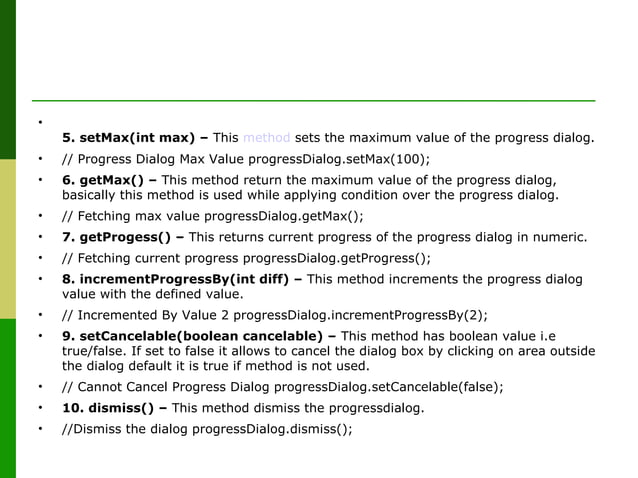 Progress Dialog, AlertDialog, CustomDialog | PPT