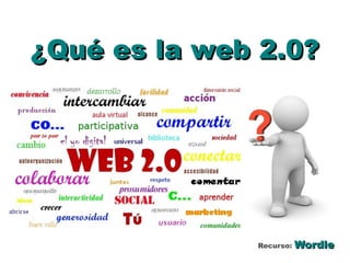 ¿Qué es la web 2.0?¿Qué es la web 2.0?
Recurso: WordleWordle
 