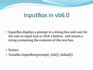 Dialog box in vb6 | PPTX
