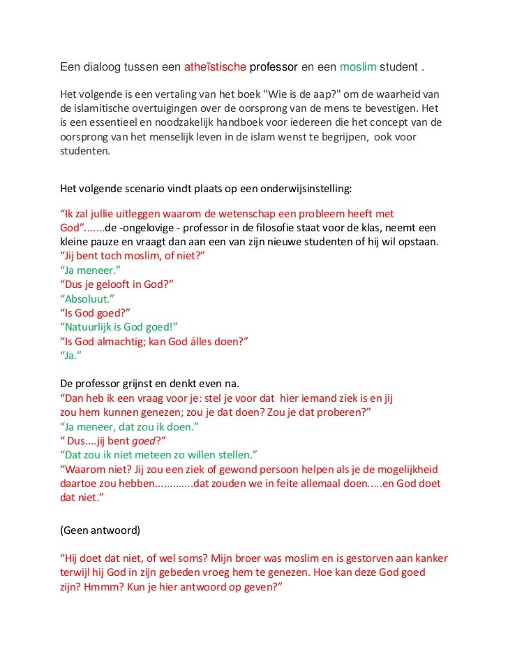 Een dialoog tussen een atheïstische professor en een moslim student