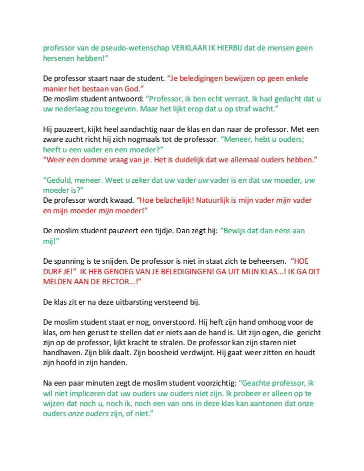 Een dialoog tussen een atheïstische professor en een moslim student