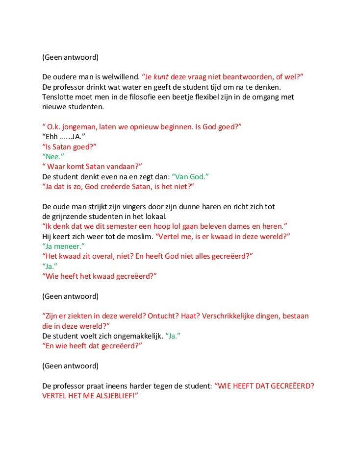 Een dialoog tussen een atheïstische professor en een moslim student
