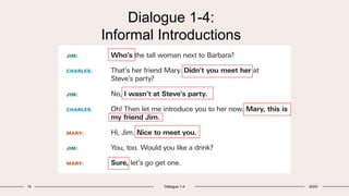 Dialogue 1-4:
Informal Introductions
14 Dialogue 1-4 20XX
 