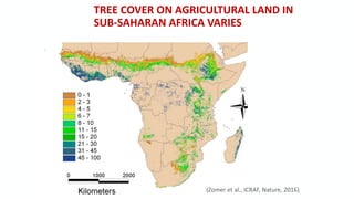 TREE COVER ON AGRICULTURAL LAND IN
SUB-SAHARAN AFRICA VARIES
(Zomer et al., ICRAF, Nature, 2016)
 