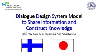 Dialogue Design System Model
to Share Information and
Construct Knowledge
D.Sc. Päivi Aarreniemi-Jokipelto & Prof. Yukari Makino
 