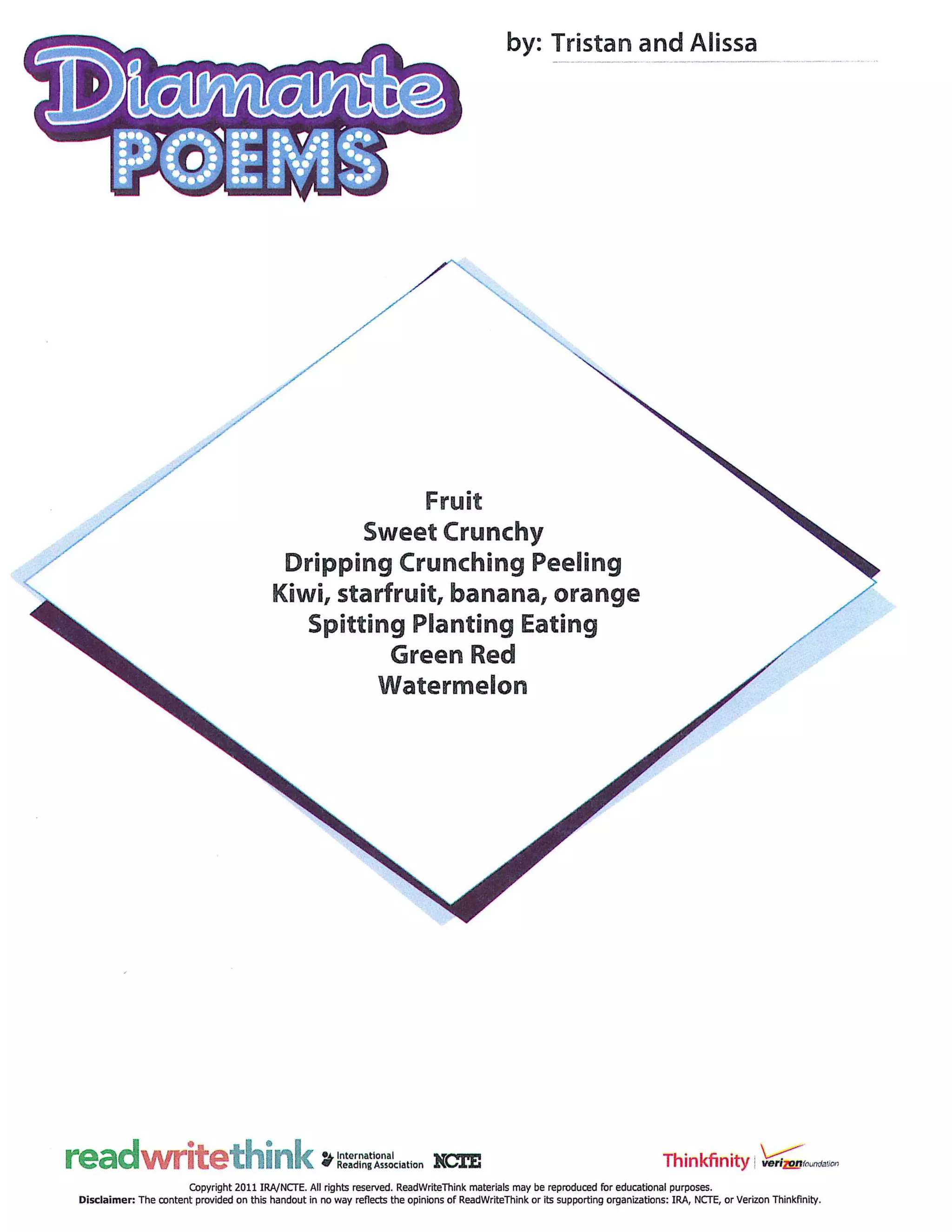 Diamante Poems 3rd Grade 2 2048 diamante poems - 3rd grade | pdf