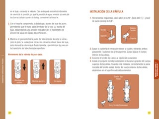 50 51 
KIT DE POZO SECO 
Y VÁLVULA DE CIERRE 
DIAMANTINA CHRISTENSEN TRADING 
en el buje, cerrando la válvula. Esto entregará una señal indicadora 
de cierre de la presión, ya que la presión de agua enviada a través de 
las barras actuará contra la bola y comprimirá el resorte. 
3. Con el resorte comprimido, la bola baja a través del buje de acero, 
permitiendo que el fluido pase alrededor de la bola y a través del 
buje, desarrollando una presión indicadora en el manómetro de 
presión de agua del equipo de perforación. 
4. Mientras el pescante tira la punta del tubo interior durante la extrac-ción 
de éste, la cubierta de retracción retrae la válvula fuera del buje, 
esto drenará la columna de fluido retenida y permitirá un by pass en 
la trayectoria del tubo hacia la superficie. 
Movimiento de la válvula de pozo seco. 
Instalación de la válvula 
1. Herramientas requeridas: Llave allen de 3/16”, llave allen ¼”, y llave 
de punta corona de 5/8”. 
2. Saque la cubierta de retracción desde el culatín, retirando ambos 
pasadores y quitando las articulaciones. Luego saque el cuerpo 
inferior de las aletas. 
3. Conecte el tornillo de cabeza a través del sostenedor. 
4. Instale el conjunto tornillo/sostenedor en la ranura grande del cuerpo 
superior de las aletas. Cuando esté instalada correctamente la pieza 
roscada del tornillo estará dentro del cuerpo interior de las aletas, 
alojándose en el lugar fresado del sostenedor. 
Mientras que 
perfora 
Mientras que tira En reposo 
Tornillo 
Cabeza 
Tornillo 
Soporte 
Soporte 
Cuerpo Sup. 
Aletas 
Conj. Tornillo/Sostenedor 
 