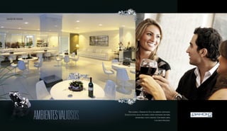 Perspectiva artística do salão de festas. 
AMBIENTES VALIOSOS. Para celebrar, o Diamond Life Style tem ambientes sofisticados. 
O salão de festas adulto, por exemplo, permite recepcionar com pompa, 
circunstância e muito aconchego. Com mirante anexo, 
é um convite irrecusável. 
Foto ilustrativa. 
SALÃO DE FESTAS 
Sugestão de layout, móveis, decoração e acabamentos conforme memorial descritivo. Vide contrato de compra e venda. 
A locação de elementos estruturais pode variar de acordo com as exigências técnicas. 
 