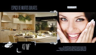 Foto ilustrativa. 
Foto do terraço outliving do apartamento decorado - by doriselma mariotto. 
Em virtude da mostra de arquitetura e design, Casa Cor, o apartamento decorado do empreendimento Diamond Life Style teve alterações de arquitetura. Essas alterações só poderão ser executadas após viabilidade técnica e serão consideradas 
como personalização sujeita a custo adicional e ao cronograma da obra. Os acabamentos serão entregues conforme memorial descritivo do empreendimento. *Medida aproximada. Terraço outliving aptos. tipo área útil: 47,58m2. RI-69038. 
Sugestão de layout e decoração com móveis e objetos não fazendo parte do contrato. Equipamentos e acabamentos conforme memorial descritivo. Vide contrato de compra e venda. 
A locação de elementos estruturais pode variar de acordo com as exigências técnicas. As medidas internas podem sofrer variações conforme legislação. **Elevador panorâmico tipo enclausurado. 
ESPAÇO DE MUITOS QUILATES. 
47 M2 * 
Uma inovação EBM e Cyrela, o Terraço Outliving integra living, cozinha e varanda. 
Solução moderna que confere mais amplitude ao apartamento, o espaço traz a sensação de uma casa 
suspensa tamanha a sua extensão. Essa percepção é reforçada pelo elevador panorâmico** que sai 
diretamente na varanda, um diferencial que fica ainda melhor com a vista privilegiada do Parque Flamboyant. 
 