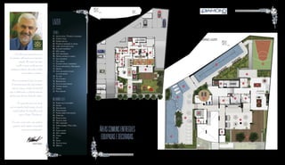 O moderno paisagismo traz um ar 
de requinte e sofisticação já na imponente 
entrada. Um painel com jatos 
e espelho d’água, envolto por uma 
vegetação escultórica, dá as boas-vindas 
aos moradores e visitantes. 
Para os momentos de lazer, há opções 
de recreação para todos: play aventura 
para as crianças, quadra de street ball 
para os adolescentes e o delicioso conjunto 
aquático para diversão da família inteira. 
O empreendimento conta ainda 
com um agradável deck mirante, de onde 
se pode desfrutar da maravilhosa vista 
para o Parque Flamboyant. 
Em meio a muito verde, esses atrativos 
garantem total conforto e privacidade 
para poucos privilegiados. 
Arquiteto Paisagista 
27 
31 
Sugestão de layout, móveis, decoração e acabamentos conforme memorial descritivo. Vide contrato de compra e venda. A locação de elementos estruturais pode variar de acordo com as exigências técnicas. *Elevador panorâmico tipo enclausurado. 
12 
13 
10 11 14 
06 
02 
ÁREAS COMUNS ENTREGUES 
EQUIPADAS E DECORADAS. 
15 
09 
08 07 
07 
05 
04 
03 
01 02 
Perspectiva artística da implantação do pavimento térreo. 
16 
17 
19 18 
21 
20 
22 
Perspectiva artística da implantação do pavimento mezanino lazer. 
PAVIMENTO MEZANINO LAZER 
PAVIMENTO TÉRREO 
Lazer 
térreo 
01 - Acesso social / Pulmão de segurança 
02 - Espelho d’água 
03 - Guarita com w.c. 
04 - Pulmão de segurança de serviço 
05 - Lobby com pé-direito duplo 
06 - Elevador panorâmico* 
07 - W.C. serviço 
08 - Copa funcionários 
09 - Depósito material de limpeza 
10 - Sala motoristas 
11 - Sala síndico 
12 - Elevador serviço / emergência 
13 - Escada pressurizada / Antecâmara 
14 - Depósito 
15 - Copa com acesso ao salão 
de festas infantil 
16 - Pet care 
17 - Ateliê infantil 
18 - Brinquedoteca 
19 - Salão de festas infantil 
20 - Varanda infantil 
21 - Terraço 
22 - Play aventura 
MEZANINO LAZER 
23 - Piscina adulto descoberta 
24 - Solário 
25 - Deck molhado 
26 - Piscina infantil 
27 - Piscina coberta para natação 
28 - Street ball 
29 - Praça de apoio 
30 - Salão de jogos 
31 - W.C. masculino 
32 - Espaço gourmet / Pizza e Grill 
33 - Copa 
34 - Espaço mulher 
35 - W.C. feminino 
36 - Fitness 
37 - Spa 
38 - Sauna 
39 - Salão de festas 
40 - Mirante 
40 
25 
26 
36 
12 
13 
35 
34 33 
30 
32 
39 
06 
37 
38 
24 
23 
29 
28 
 