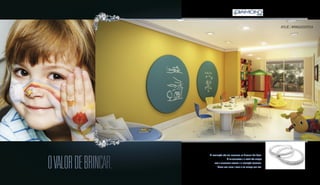 ATELIÊ / BRINQUEDOTECA 
Perspectiva artística do ateliê F / brinquedoteca. oto ilustrativa. 
o valor de brincar. A imaginação não tem fronteiras no Diamond Life Style. 
A brinquedoteca e o ateliê são espaços 
para a criatividade aflorar e a recreação acontecer. 
Traga seus filhos e volte a ser criança com eles. 
Sugestão de layout, móveis, decoração e acabamentos conforme memorial descritivo. Vide contrato de compra e venda. A locação de elementos estruturais pode variar de acordo com as exigências técnicas. 
 