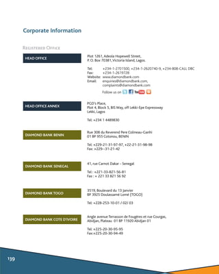 Corporate Information
Rue 308 du Reverend Pere Colineau-Ganhi
01 BP 955 Cotonou, BENIN
Tel: +229-21-31-97-97, +22-21-31-98...