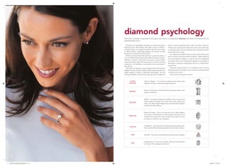 70 71
volume 34 //
article
diamond psychology
HOW DOES A WOMAN’S PERSONALITY INFLUENCE HER CHOICE OF DIAMONDS? WEDDING DISCOVERS THE PSYCHOLOGY OF
DIAMOND RING STYLES.
All those men desperately struggling to choose the perfect
diamond ring for their beloved can relax! It turns out there is
a simple science to finding the perfect diamond, and thanks
to Sabrina Kushnir, psychology graduate and founder of Kush
Diamonds, we have the winning formula.
Whilst we already know diamonds are a girl’s best friend, it
turns out different personalities prefer different diamond shapes.
“Whether a woman is introverted, extroverted, strong minded,
reserved or the like, affects her decision when it comes to choosing
a diamond… Your jewellery is an extension of your personality,”
says Sabrina.
With years of experience spent analysing first-hand women’s
jewellery choices it became evident to Sabrina particular diamond
shapes appeal to women of particular personalities. Just like
clothing and fashion, societal trends, style, age, ethnic background
and so on become deciding factors when choosing a diamond.
“Pretty much anything that makes each person the person they
are influences the connection between diamond shape and their
personality,” Sabrina says.
Your ladylove’s personality, taste and style are the leading clues
when it comes to solving her diamond desires. “Before selecting
the actual diamond I believe it is just as critical to understand
the woman that will be wearing the diamond. For example is
she eclectic, traditional, straight down the line or a fashionista?”
says Sabrina.
Taking this unique formula into consideration when choosing
that special piece of jewellery is sure to find you the diamond that
is forever yours or hers.
Here are her most popular matches:
Classic & Elegant - This woman is traditional yet eludes classy
elegance. She has a sentimental quality about her.
Strong - This woman is bold. She has an architectural style in her
dress and influence.
Modern - This woman dares to be different; she is creative and
thinks outside the square, she is also very strong, positive and
driven. She likes straight edged lines that externally exemplify
her down the line thinking.
Modern & Unique - This is for today’s girl that is edgy, different
and creative. This lady likes to create a league of her own- she is
individual and unique. She does not like to live within the rules
and dares to create her own standards.
Vintage Flair - This is for the woman that adores the antique look.
She is sentimental and takes inspiration from periods in history.
Romantic – This woman is sentimental, loving and an icon of beauty.
Sophisticated – This woman is original. She does not follow fads
and trends. She is elegant and demure.
ROUND
BRILLIANT
EMERALD
PRINCESS
MARQUISE
CUSHION
PEAR
OVAL
ed diamond psychology wed#34.indd 70-71ed diamond psychology wed#34.indd 70-71 27/08/13 10:18 AM27/08/13 10:18 AM
 