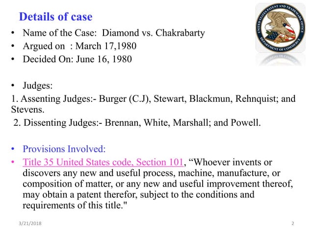 Diamond vs chakrabarty case PPT