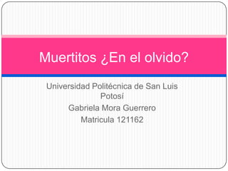 Muertitos ¿En el olvido?
 Universidad Politécnica de San Luis
               Potosí
      Gabriela Mora Guerrero
          Matricula 121162
 