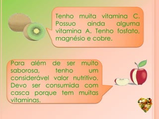 Hortícolas   Legumes (sais minerais e vitaminas) – feijão verde, cenouras, couve.   Os vegetais contêm muitas vitaminas. Elas são indispensáveis ao bom funcionamento do corpo humano, pois protegem-no das doenças e permitem aproveitar correctamente as proteínas, hidratos de carbono e a gordura. 