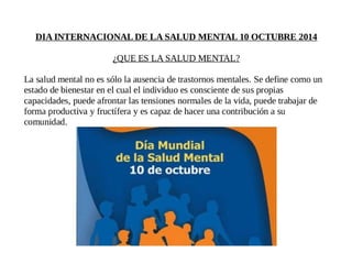 Dia mundial de la salud mental 10 octubre 