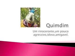 Um rinoceronte,um pouco
agressivo,idoso,amigavel.
 