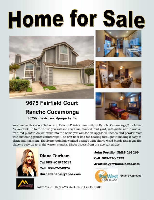 diana durham rancho cucamonga home for sale flyer home for sale flyers