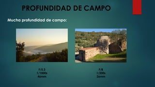 PROFUNDIDAD DE CAMPO
Mucha profundidad de campo:
F/5.3
1/1000s
46mm
F/8
1/200s
26mm
 