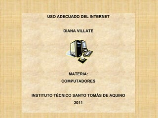 USO ADECUADO DEL INTERNET DIANA VILLATE MATERIA: COMPUTADORES INSTITUTO TÉCNICO SANTO TOMÁS DE AQUINO 2011 