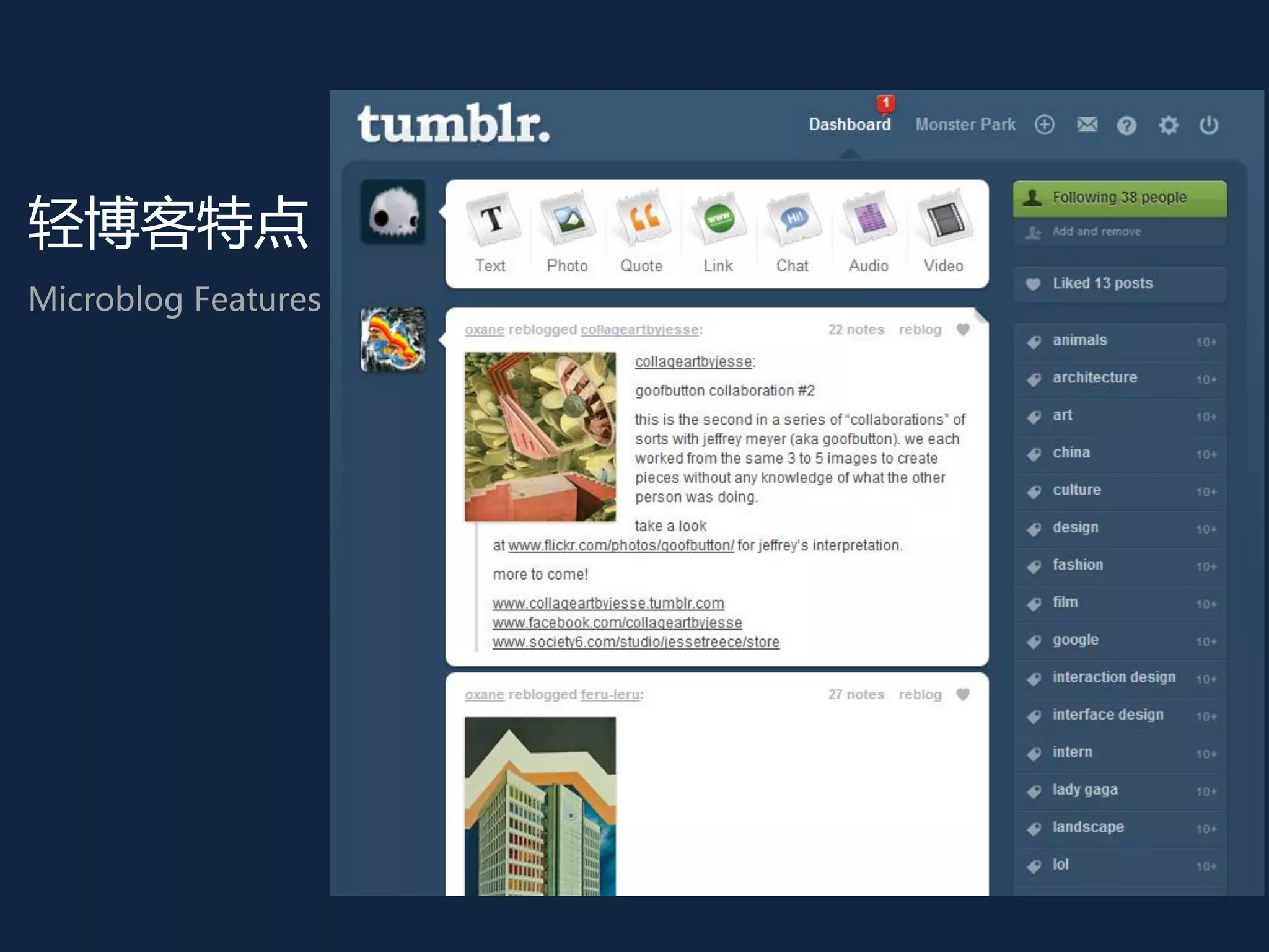 轻博客特点
Microblog Features
 