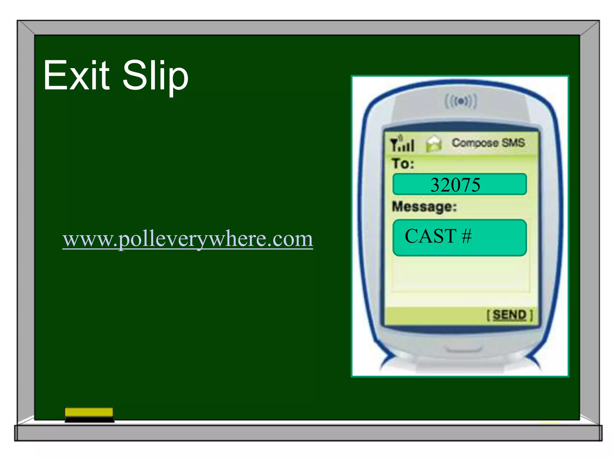 Exit Slip
32075
CAST #www.polleverywhere.com
 