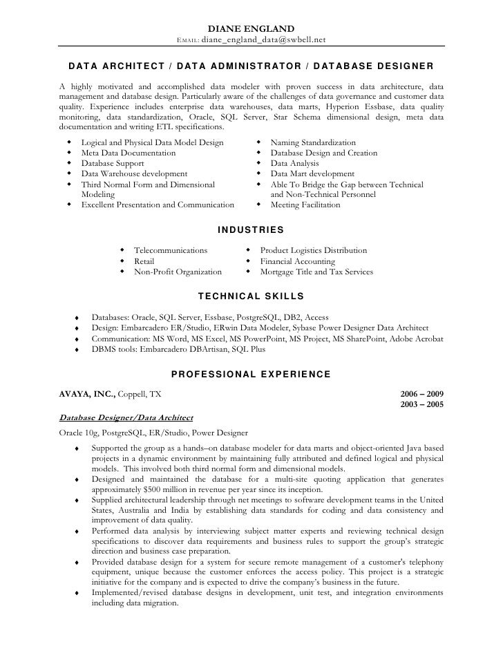 diane england resume data modeler resume