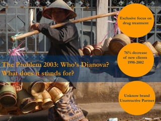 © Rui Martins | Dianova4
The Problem 2003: Who’s Dianova?
What does it stands for?
Exclusive focus on
drug treatment
76% decrease
of new clients
1998-2002
Unknow brand
Unattractive Partner
 