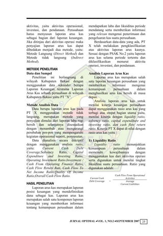 JURNAL OPTIMAL VOL. 1, NO.2 SEPTEMBER 2007 25
aktivitas, yaitu aktivitas operasional,
investasi, dan pendanaan. Perusaha...