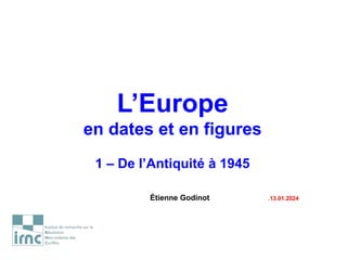 L’Europe
en dates et en figures
1 – De l’Antiquité à 1945
Étienne Godinot .13.01.2024
 