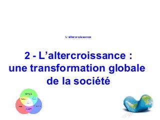 L’altercroissance
2 - L’altercroissance :
une transformation globale
de la société
 