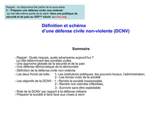 Définition et schéma
d’une défense civile non-violente (DCNV)
Sommaire
- Rappel : Quels risques, quels adversaires aujourd...