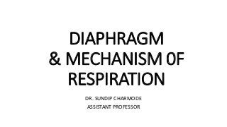 DIAPHRAGM
& MECHANISM 0F
RESPIRATION
DR. SUNDIP CHARMODE
ASSISTANT PROFESSOR
 