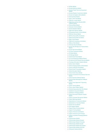 NoSQL Market
Nuclear Medicine Market
Nuclear Power Plant and Equipment
Market
Nuclear Reactor Construction Market
Nurse Call Systems (NCS) Market
Nutricosmetics Market
Nylon Cable Ties Market
Objective Lenses Market
Objectives and Key Results (OKR)
Software Market
Oblong Bottles Market
Occlusion Devices Market
OCXO Oscillators Market
OEM Hood Silencer Market
Off­Highway Electric Vehicle Market
Off­Road Vehicle Market
Off­The Road (OTR) Tire Market
Off­the Road [OTR] Tire Market
Office Chairs Market
Offshore Air Handling Units Market
Offshore Wind Market
Oil & Gas Security Market
Oil and Gas Storage and Transportation
Market
Oil and Gas Valves Market
Oil Free Compressor Market
Oil Shale Market
Oil Storage Market
OLED Driver Panel Market
On­Call Scheduling Software Market
On­device AI (AI Powered devices) Market
Oncology Information Systems Market
Online Casino Market
Online Charging System (OCS) Market
Online Coding for Kids Market
Online Doctor Consultation Market
Online Education Market
Online Home Decor Market
Online On­demand Food Delivery Services
Market
Online Payment Gateway Market
Online Project Management Software
Market
Online Travel Agencies IT Spending
Market
Online Tutoring Market
Online Video Platform Market
Onshore Aquaculture Bio Filter Market
Ophthalmic Equipment Market
Ophthalmic Packaging Market
Optical Anti­sniper Detection System
Market
Optical Character Recognition Market
Optical Metrology Market
Optoelectronic Components Market
Optoelectronic Transistor Market
Oracle Services Market
Oral Hygiene Market
Organic Detox Products Market
Organic Farming Market
Organic Personal Care Market
Organic Personal Care Products
Organic Substrate Packaging Material
Market
Orthobiologics Market
Orthobiologics Market Analysis
Orthobiologics Market Forecasts
Orthobiologics Market Growth
Orthobiologics Market Key players
Orthobiologics Market Overview
Orthopedic Implants Market
 