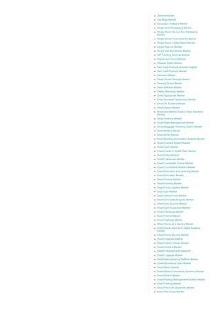 Silicone Market
Silo Bags Market
Simulation Software Market
Single Dose Packaging Market
Single Piece Die Cut Box Packaging
Market
Single Screw Food Extruder Market
Single Serve Coffee Maker Market
Single Sign­on Market
Single­use Bioreactors Market
SIP Trunking Services Market
Skateboard Shoes Market
Skeletal Trailer Market
Skin Care Products Industry Insights
Skin Care Products Market
Skincare Market
Sleep Apnea Devices Market
Slewing Drives Market
Slide Switches Market
Slitting Machines Market
Small Appliances Market
Small Domestic Appliances Market
Smart Air Purifiers Market
Smart Airport Market
Smart and Mobile Supply Chain Solutions
Market
Smart Antenna Market
Smart Asset Management Market
Smart Baggage Handling System Market
Smart Battery Market
Smart Bottle Market
Smart Building Automation Systems Market
Smart Camera System Market
Smart Card Market
Smart Cards in Health Care Market
Smart Cities Market
Smart Classroom Market
Smart Connected Device Market
Smart Connectivity Module Market
Smart Education and Learning Market
Smart Education Market
Smart Factory Market
Smart Farming Market
Smart Food Logistics Market
Smart Gas Market
Smart Greenhouse Market
Smart Grid Data Analytics Market
Smart Grid Security Market
Smart Gym Equipment Market
Smart Hairbrush Market
Smart Helmet Market
Smart Highway Market
Smart Home as a Service Market
Smart Home Security & Safety Systems
Market
Smart Home Security Market
Smart Hospitals Market
Smart Hybrid Vehicle Market
Smart Inhalers Market
SMART IRRIGATION MARKET
Smart Luggage Market
Smart Manufacturing Platform Market
Smart Microwave Oven Market
Smart Mirror Market
Smart Motor Connectivity Solutions Market
Smart Motors Market
Smart Parking Management System Market
Smart Parking Market
Smart Pet Food Dispenser Market
Smart Pet House Market
 