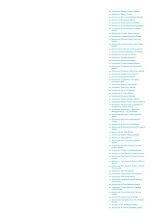 Automotive Backup Camera Market
Automotive Battery Market
Automotive Blind Spot Detection Market
Automotive Blockchain Market
Automotive Body Electronics Market
Automotive Brake Wheel Cylinder Market
Automotive Central Vehicle Computer
Market
Automotive Chassis System Market
Automotive Cockpit Electronics Market
Automotive Collision Repair Services
Market
Automotive Communication Technology
Market
Automotive Conformal Coatings Market
Automotive Connected Services Market
Automotive Cooling Fan Market
Automotive Crankshaft Market
Automotive Cup Holder Market
Automotive Current Sensors Market
Automotive Diagnostic Monitoring Unit
Market
Automotive Diagnostic Scan Tools Market
Automotive Digital Cockpit Market
Automotive Digital Key Market
Automotive Digital Rear View Mirror
Industry Insights
Automotive Display Units Market
Automotive Door Latch Market
Automotive Door Trim Market
Automotive E­Tailing Market
Automotive Elastomers Market
Automotive Electric Actuator Market
Automotive Electric Power Steering Market
Automotive Electronically Controlled Air
Suspension System Market
Automotive Electronics Control Unit
Management (ECU/ECM) Market
Automotive Emission Control Devices
Market
Automotive End­Point Authentication
Market
Automotive Engine Coolant Market
Automotive Engineering Service Providers
Market
Automotive EV HUB Market
Automotive Exterior Material Market
Automotive Filters Market
Automotive Fire Suppression System
Market
Automotive Forward­Looking Camera
System Market
Automotive Fragrance Diffuser Market
Automotive Fuel Injection Systems Market
Automotive Fuel Injection Systems Market
Analysis
Automotive Fuel Injection Systems Market
Growth
Automotive Fuel Injection Systems Market
Key players
Automotive Fuel Rail Market
Automotive Garage Equipment Market
Automotive Half Shafts Market
Automotive Heated­Ventilated­Memory
Seat Market
Automotive HI­RAM Manifold Market
Automotive Human Machine Interface
(HMI) Market
Automotive Human­Machine Interface
Market
Automotive Hybrid Engine Market
Automotive Hydrostatic Fan Drive System
Market
Automotive IAT Antifreeze Market
Automotive In­Vehicle Payment System
 