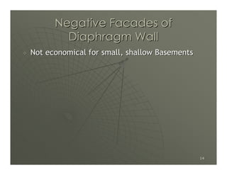 Negative Facades of
        Diaphragm Wall
Not economical for small, shallow Basements




                                              14
 