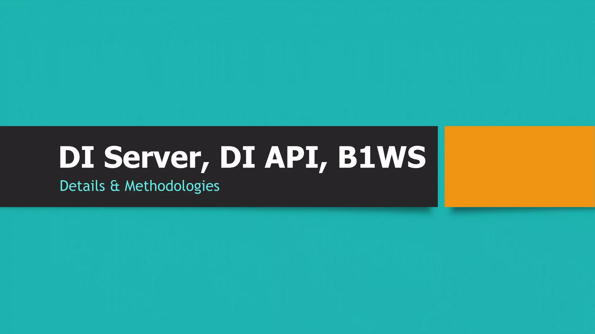 DI Server, DI API, B1WS 
Details & Methodologies 
 
