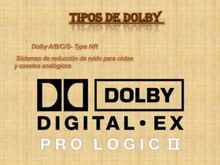 TIPOS DE DOLBY Dolby A/B/C/S- Type NR Sistemas de reducción de ruido para cintas y casetes analógicos