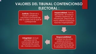 VALORES DEL TIBUNAL CONTENCIONSO
ELECTORAL :
 