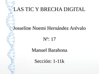 LAS TIC Y BRECHA DIGITAL
Josseline Noemi Hernández Arévalo
Nº: 17
Manuel Barahona
Sección: 1-11k
 